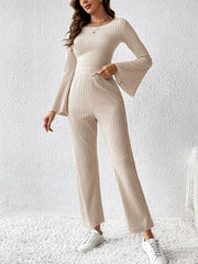 Ribbed Flare Sleeve Top and Pants Set