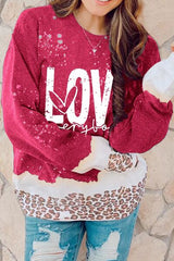 LOVE EVERYBODY Leopard Round Neck Sweatshirt