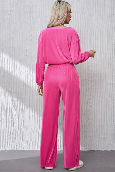 Ribbed Round Neck Top and Pants Set