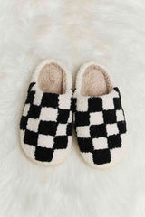 Melody Checkered Print Plush Slide Slippers