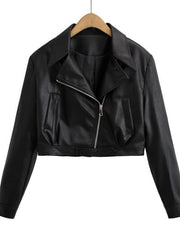 Zip Up Collared Neck Cropped Jacket