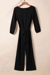 Boat Neck Tie Belt Jumpsuit