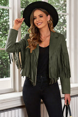 Fringe Trim Lapel Collar Cropped Blazer