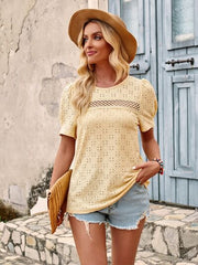 Openwork Round Neck Short Sleeve T-Shirt