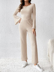 Ribbed Flare Sleeve Top and Pants Set