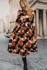 Printed Half Button Tie-Waist Pleated Dress