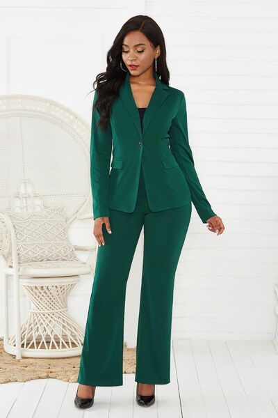 Lapel Collar Long Sleeve Blazer and Pants Set