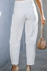 Zipper and Button High-Waist Long Jeans