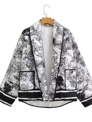 Printed Long Sleeve Winter Coat with Pockets