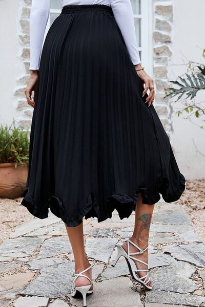 Frill Trim Pleated Elastic Waist Skirt