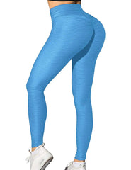 Slim Blue Full Length Yoga Leggings High Waist Stretchable