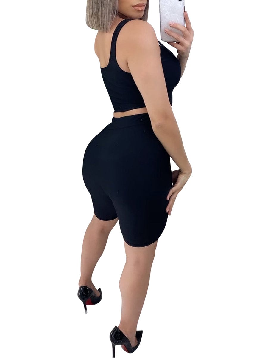 Wholesale Stretched Black Scoop Neck Sports Suit High-Waist Running