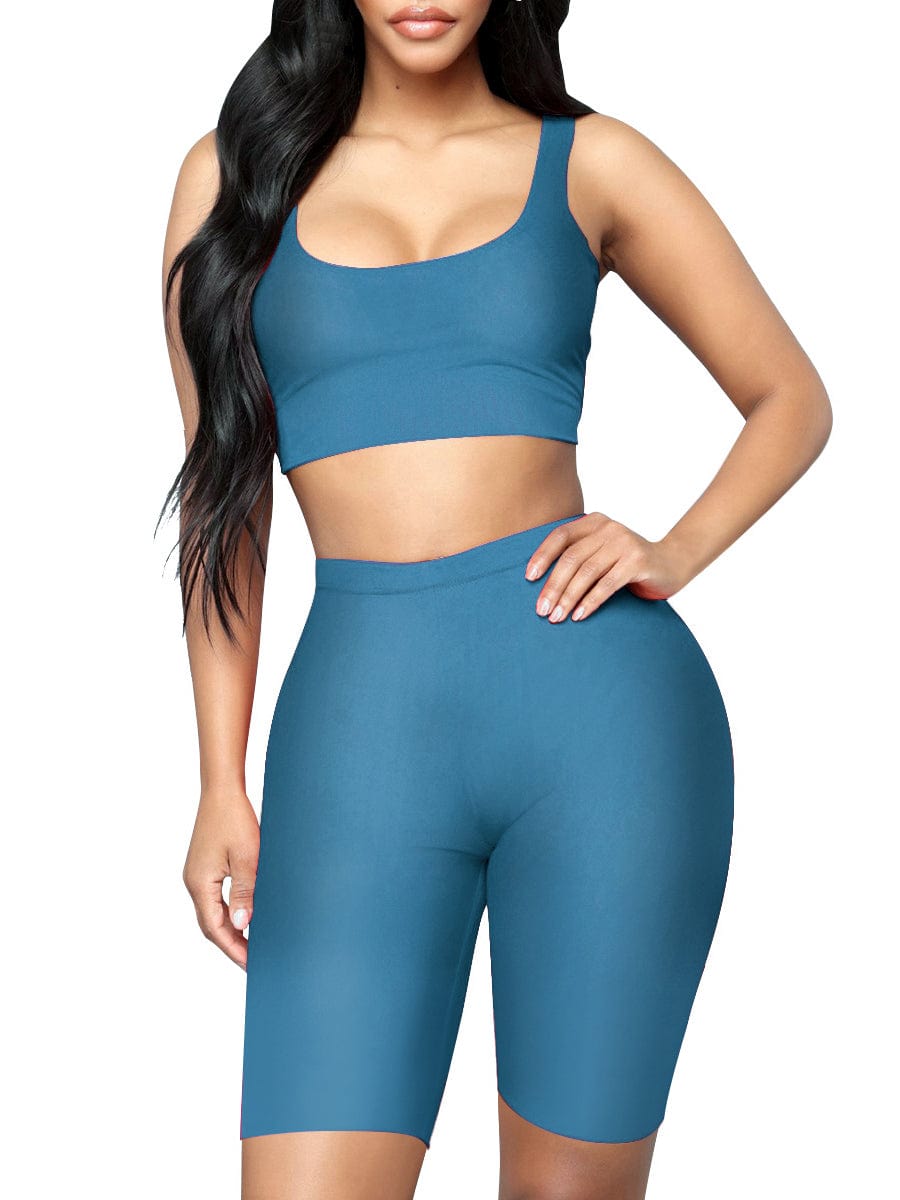 Wholesale Stretched Black Scoop Neck Sports Suit High-Waist Running