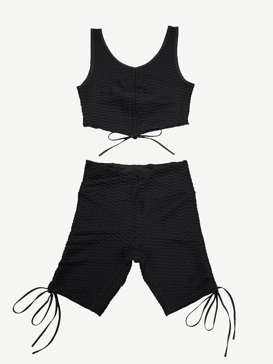 Wholesale Eye Catching Black Drawstring Athletic Suit High Waist For Fitness