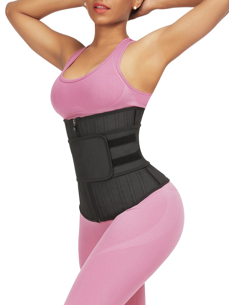 Wholesale Tummy Control Black 25 Steel Bones Sticker Zip Latex Waist Trainer