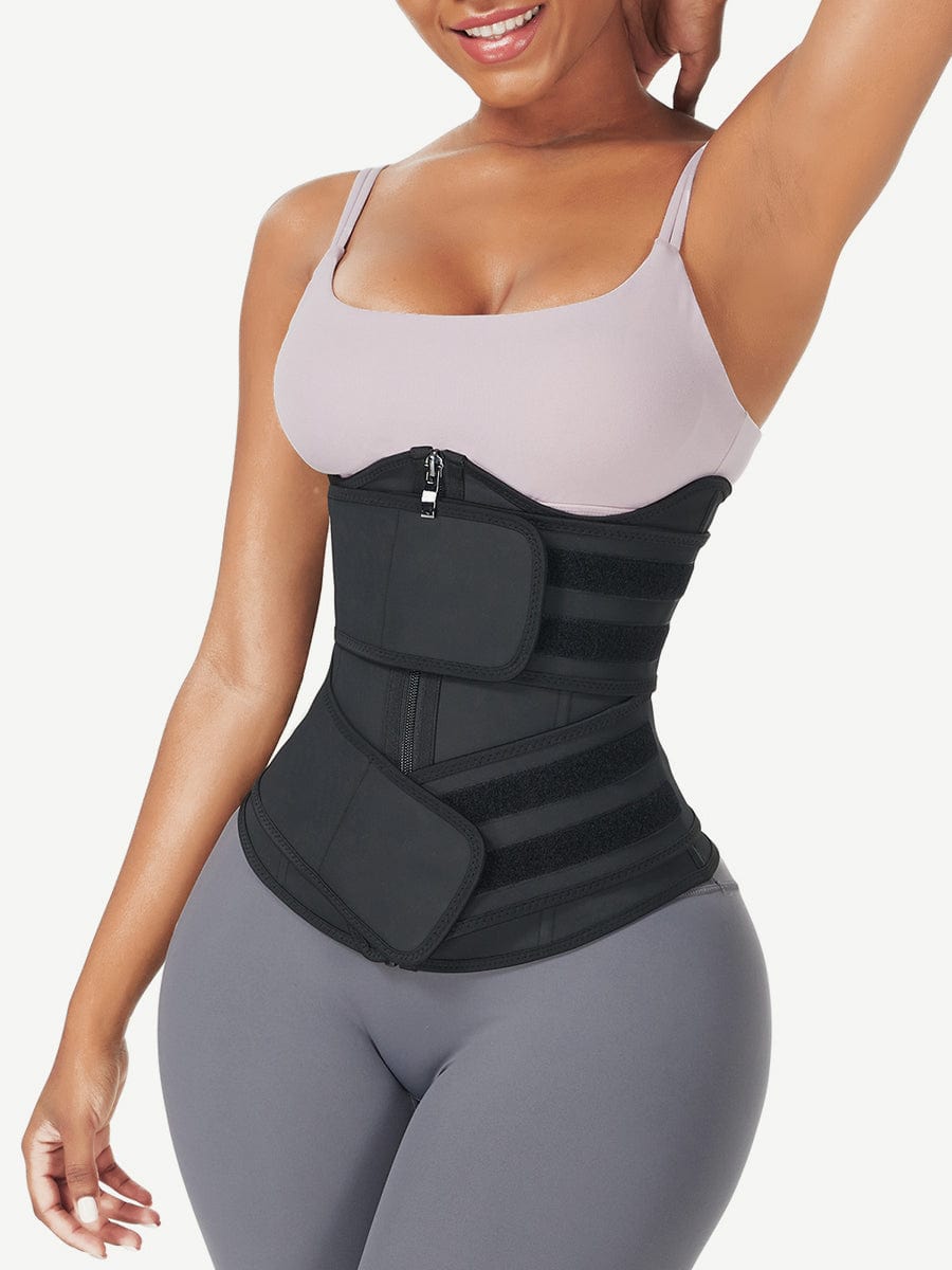 Wholesale Black Under Bust Latex Waist Trainer Double Belt Waist Control